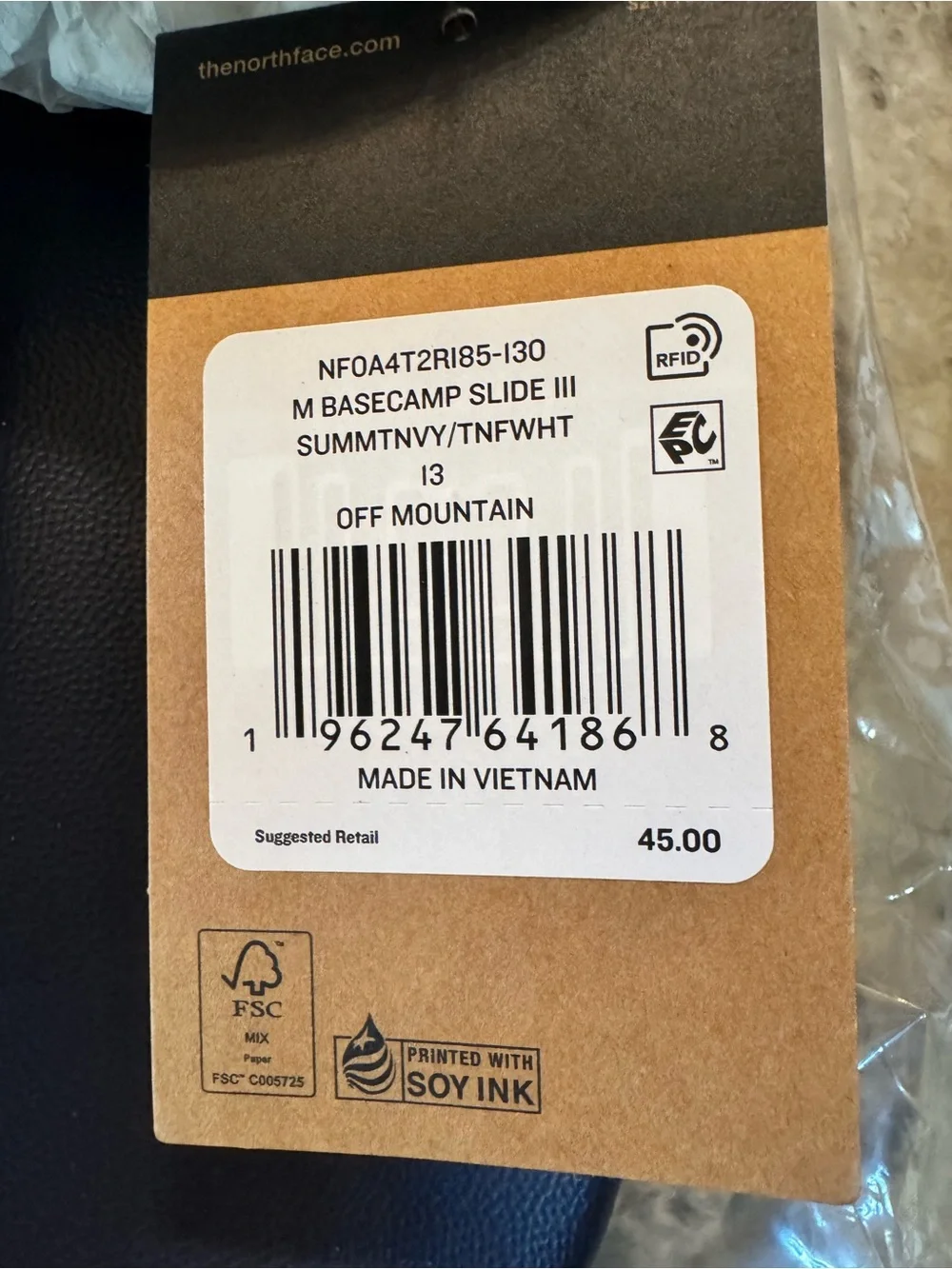 The North Face Navy Slide Sandals with White Logo